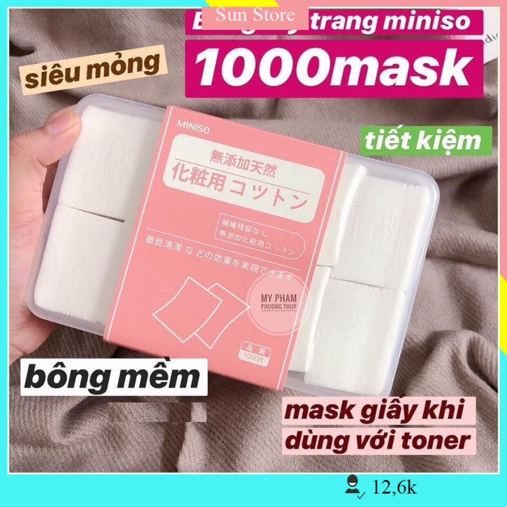 Bông tẩy trang Miniso Nhật Bản Cotton 100% tự nhiên , Hộp bông tẩy trang 1000 miếng