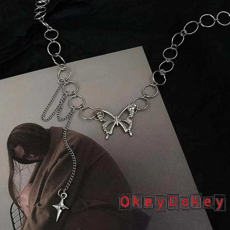 OKDK-Women Butterfly Choker Necklace Silver Adjustable Collarbone Chain