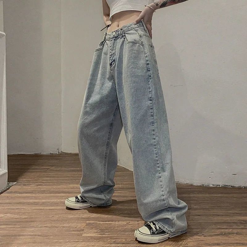 Jiashucheng Quần Jean Ống Rộng Lưng Cao Thời Trang Xuân Thu Hàn Quốc 2023