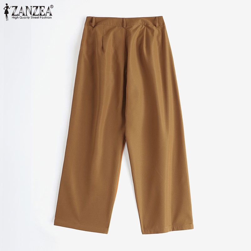 Quần ZANZEA dài tới mắt cá chân màu trơn có túi bên hông thời trang cho nữ