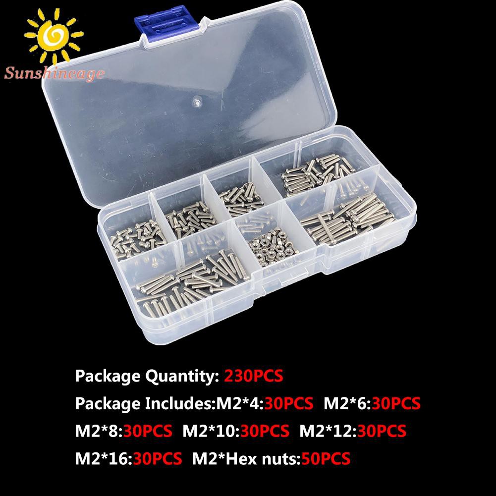 Bộ 230 Con Ốc Lục Giác 1 Set M2 Kèm Đai Ốc 304#