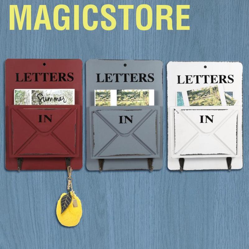 Magicstore Wood Mail Box Letter Rack Key Holder Wall Storage Creative Home Decoration with Hook Hanger - intl