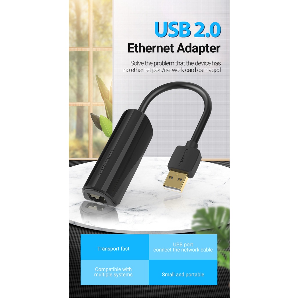 Vention USB Ethernet Adapter USB 2.0 Network Card to RJ45 Lan for Win7/Win8/Win10 Laptop Ethernet USB-198-123BOXVN