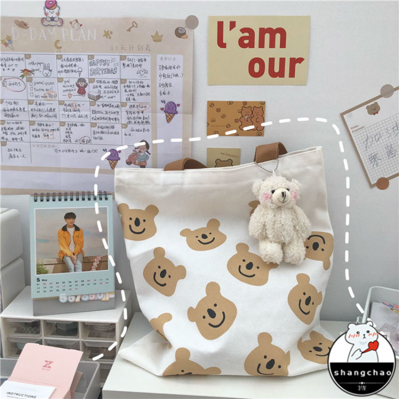 Túi Xách Canvas Sức Chứa Lớn Phong Cách Harajuku Thời Trang Hàn Quốc Cho Nữ