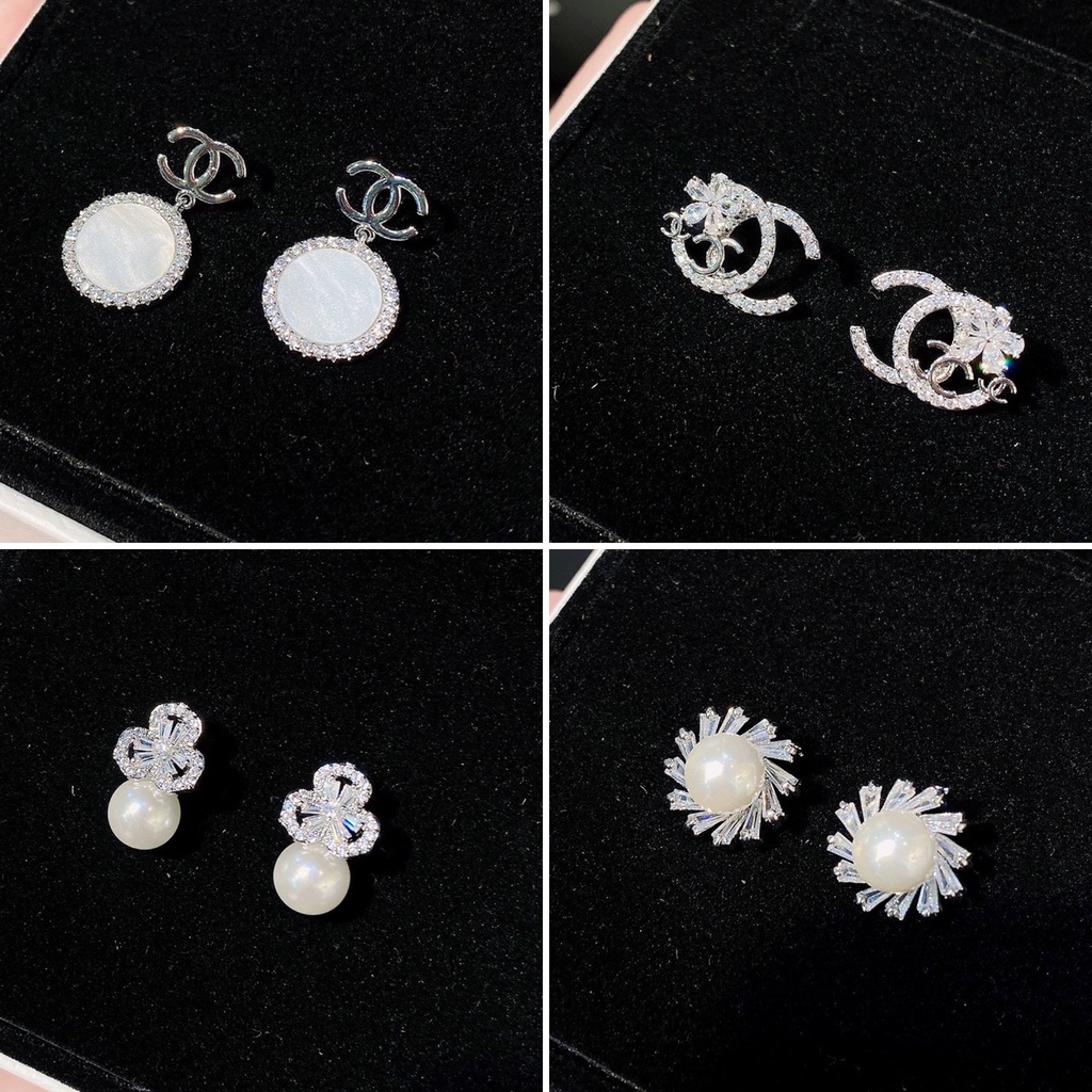 Bông tai nữ đính đá và ngọc châu nhân tạo cá tính Ròm House chuôi bạc 925 kiểu Hàn Quốc cực kỳ sang chảnh - ms49t6
