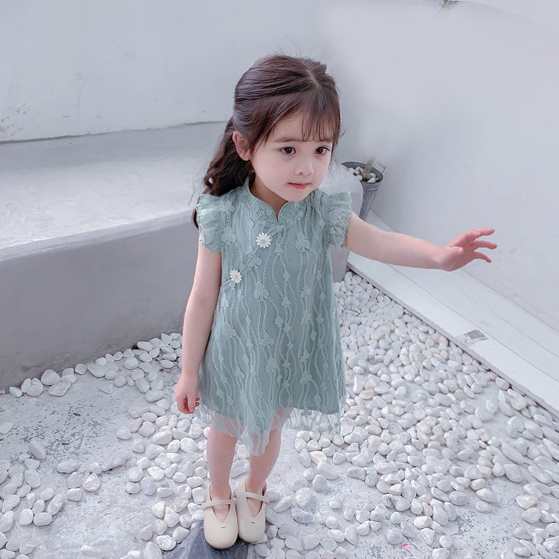 Đầm sườn xám phối ren xinh xắn cho bé gái năm mới