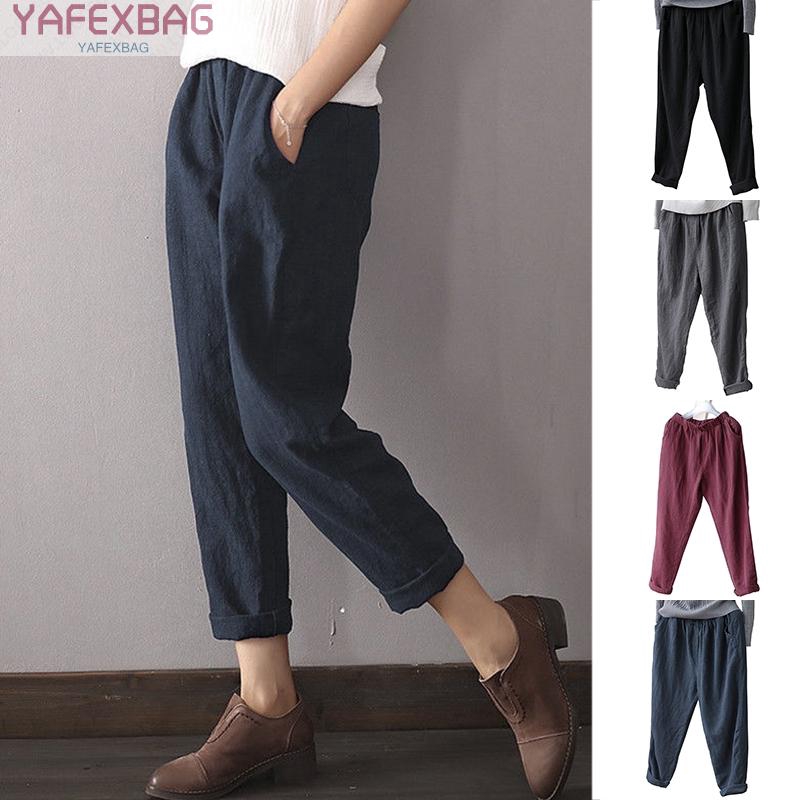 Quần cotton dài lưng co giãn màu trơn thời trang nữ | BigBuy360 - bigbuy360.vn