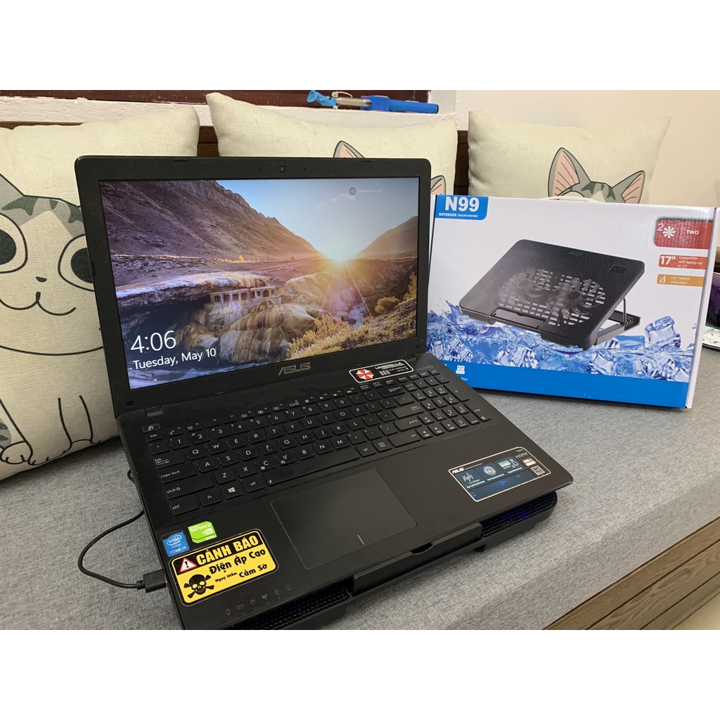 ❤️KeyyStore❤️ Đế tản nhiệt Laptop 14 15 16 17 inch Cooling Pad N99 - 2 quạt đèn led có nấc nâng lên hạ xuống cho laptop