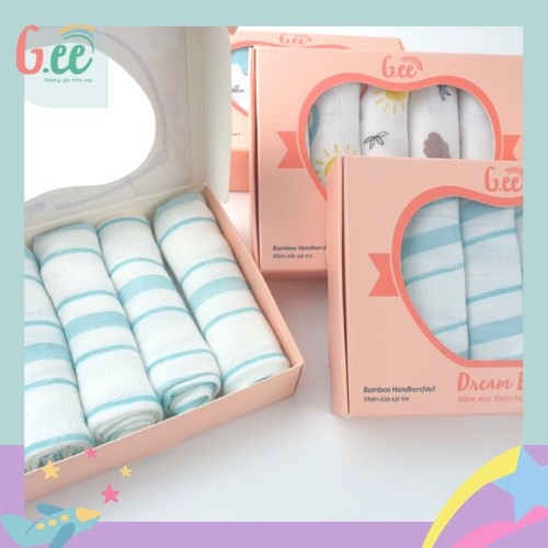 Set 5 khăn sữa sợi tre in hình (30x30) gee- mềm mịn kháng khuẩn cho bé