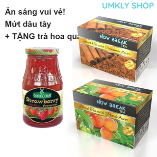 Mứt dâu tây 210g Golden Farm + 10 túi trà Now Break Tea kèm theo (10 x trà Đào)