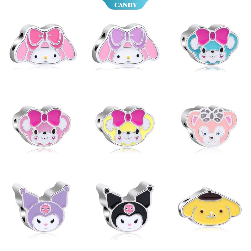 SANRIO Phụ Kiện Hạt Làm Vòng Tay Hình Búp Bê Hoạt Hình 3D DIY Bằng Nhựa Resin Màu Đen Dễ Thương