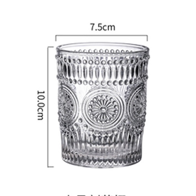 Cốc thủy tinh pha lê trắng chịu nhiệt 280ml-380ml họa tiết trống đồng tinh tế sang trọng