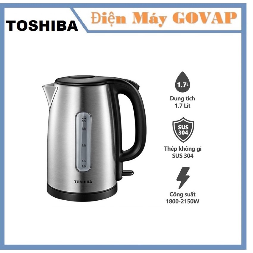 Bình Đun Siêu Tốc Toshiba KT-17SH1NV - 1.7L - Inox 304 - Hàng Chính Hãng, Bảo Hành 12 Tháng, Chất Lượng Nhật Bản