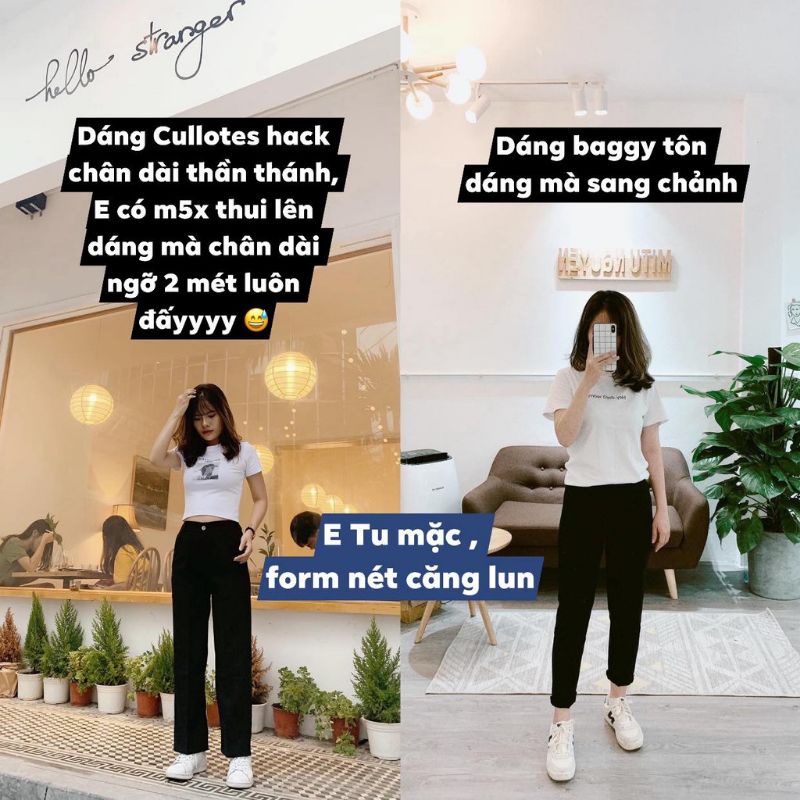 Quần ống rộng cài khuy trước dáng suông dài thời trang