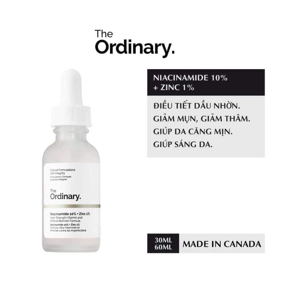 Serum The Ordinary niacinamide 10 + zinc 1 tinh chất giảm mụn thu nhỏ lỗ chân lông làm đều màu da