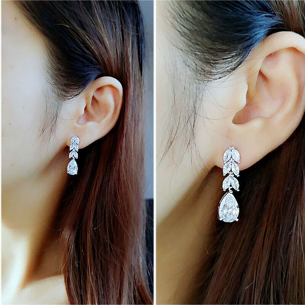 Bông Tai Hình Giọt Nước Đính Đá Zircon Lấp Lánh Cho Nữ