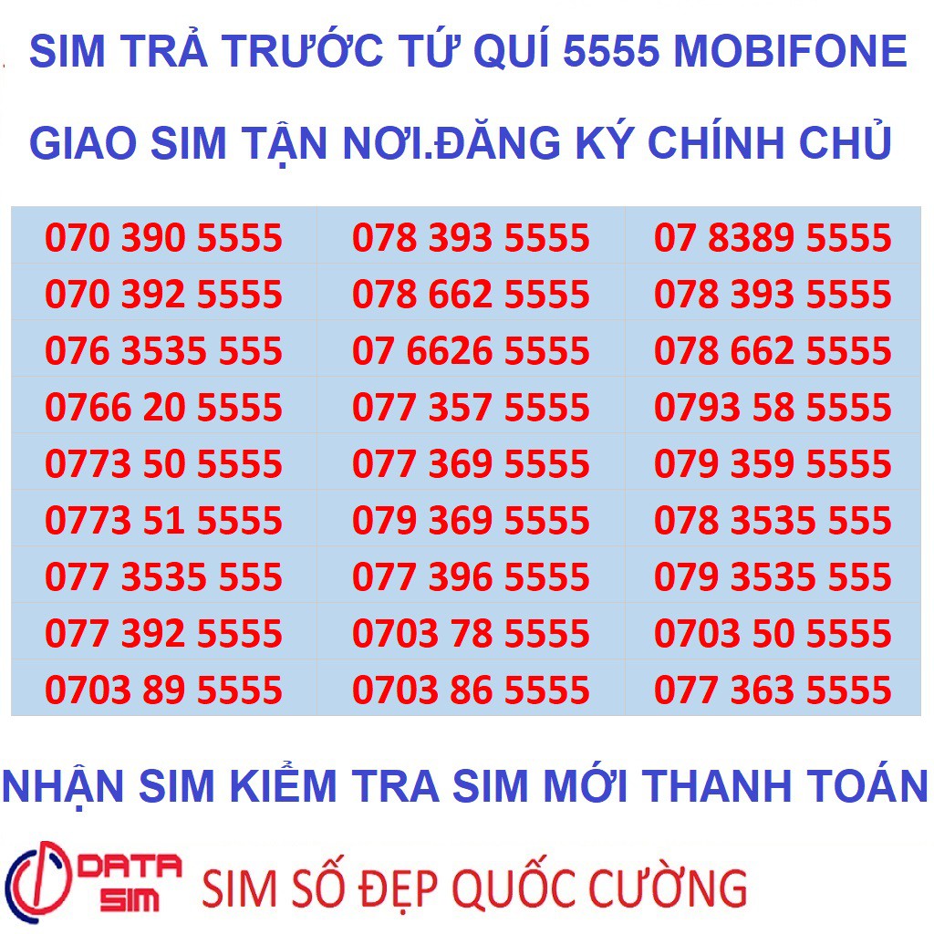 Sim tứ quí 5555 trả trước mobifone