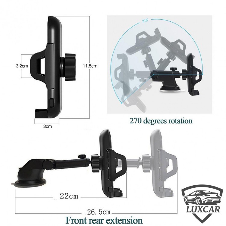 Giá đỡ điện thoại LUXCAR trên ô tô - Kẹp điện thoại thông minh 2 trong 1,có thể gập lại hoặc kéo dài,góc xoay 360