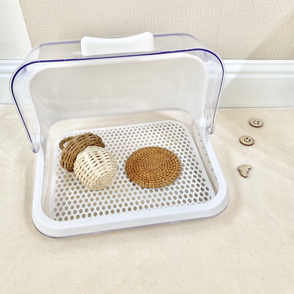 Khay úp bình sữa trong suốt cho bé 30x26x22cm, giá úp bình sữa có nắp đậy an toàn - Monnie Center