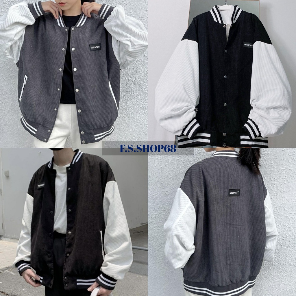 Áo khoác nam nữ - Bomber jacket F.S.SHOP68 chất liệu nhung gân dày dặn form rộng rãi MISSOUT