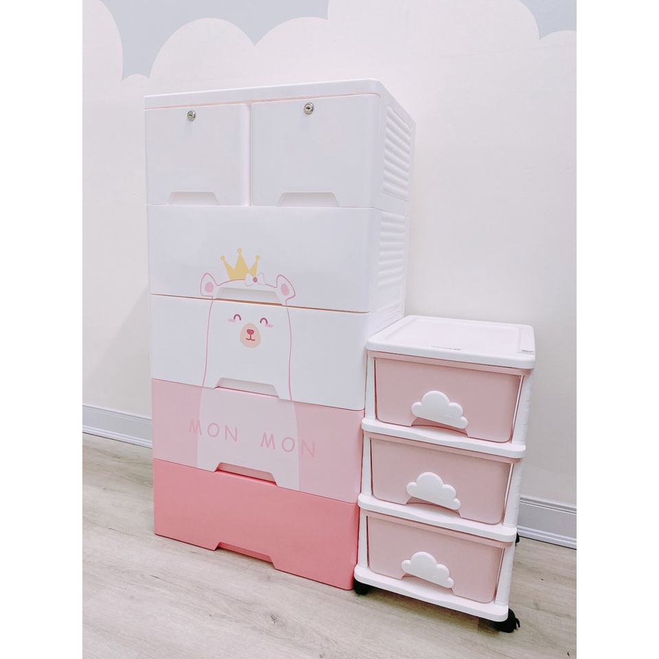 Tủ nhựa Bear MonMon 4 tầng - 5 tầng, đựng quần áo, đồ dùng cho bé 2023 | Tủ nhựa cho bé sơ sinh