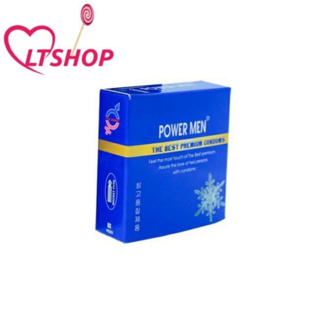 Bao cao su POWER MEN FROZEN gân gai tăng khoái cảm hương bạc hà mát lạnh 9% Benzocain siêu kéo dài thời gian hộp 12 cái