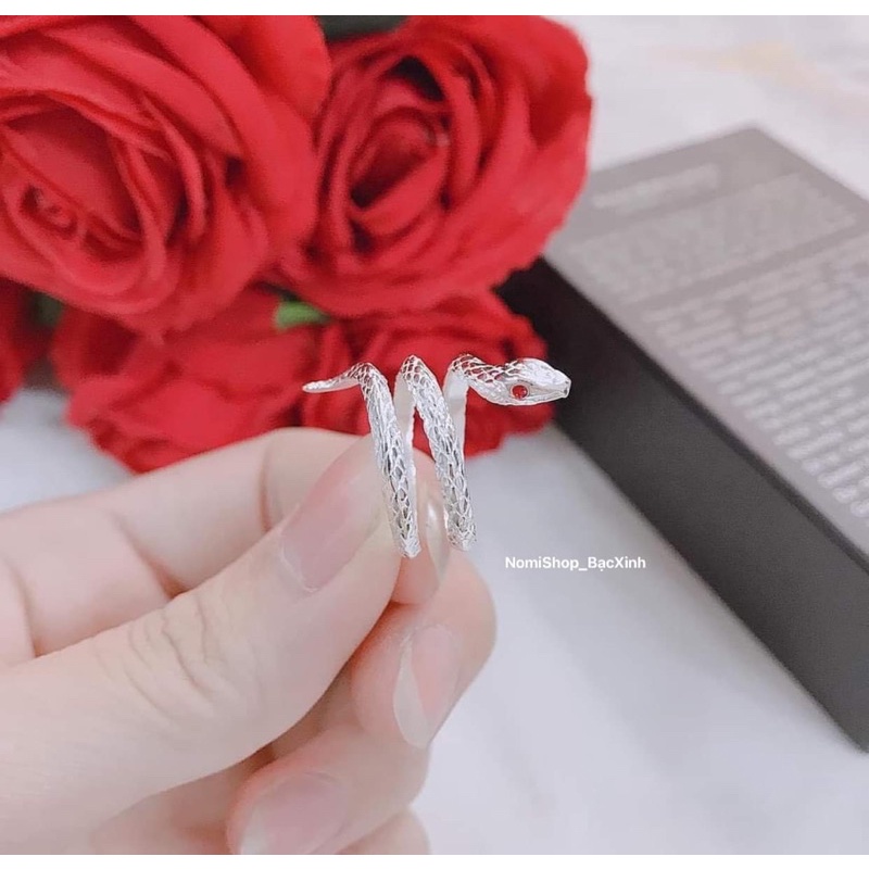 Nhẫn bạc Rắn cuốn 3 vòng, Nam Nữ đều đeo được thời trang cá tính độc đáo Mainomi Shop Bạc Xinh