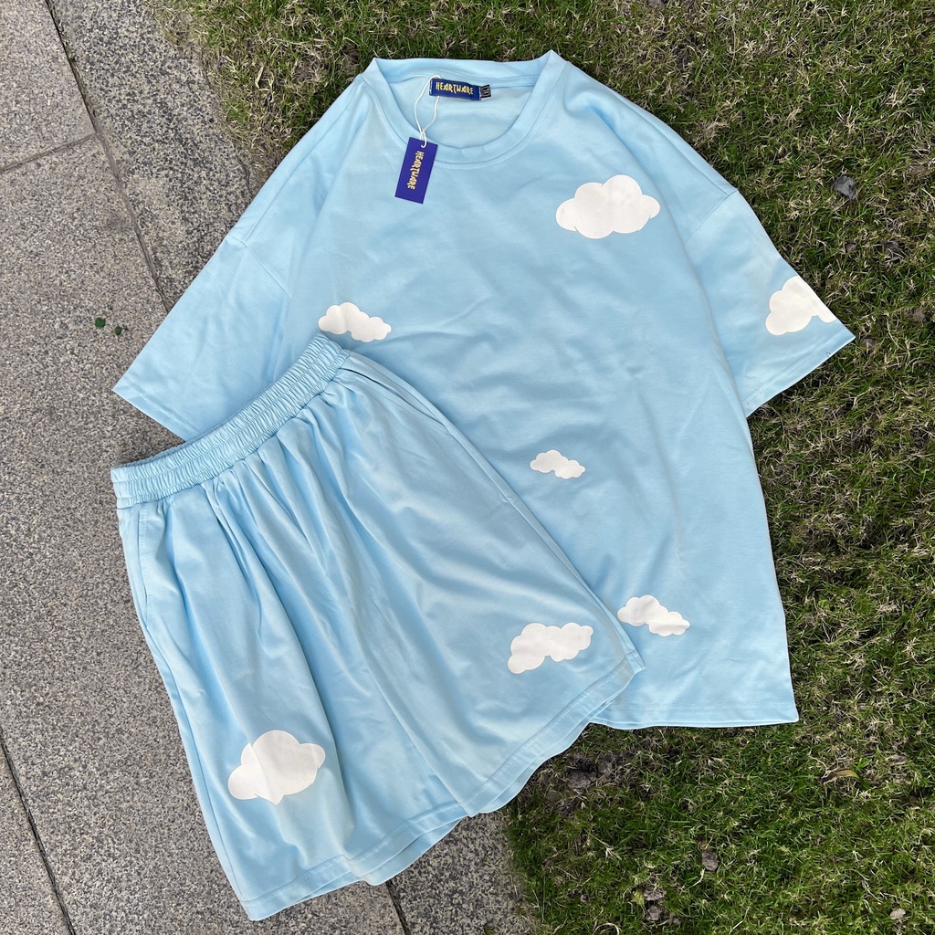 Bộ Áo Quần basic trơn MEANSTORE set đồ unisex nam nữ dáng rộng form oversize phong cách Ulzzang Hàn Quốc vải mát - Mây