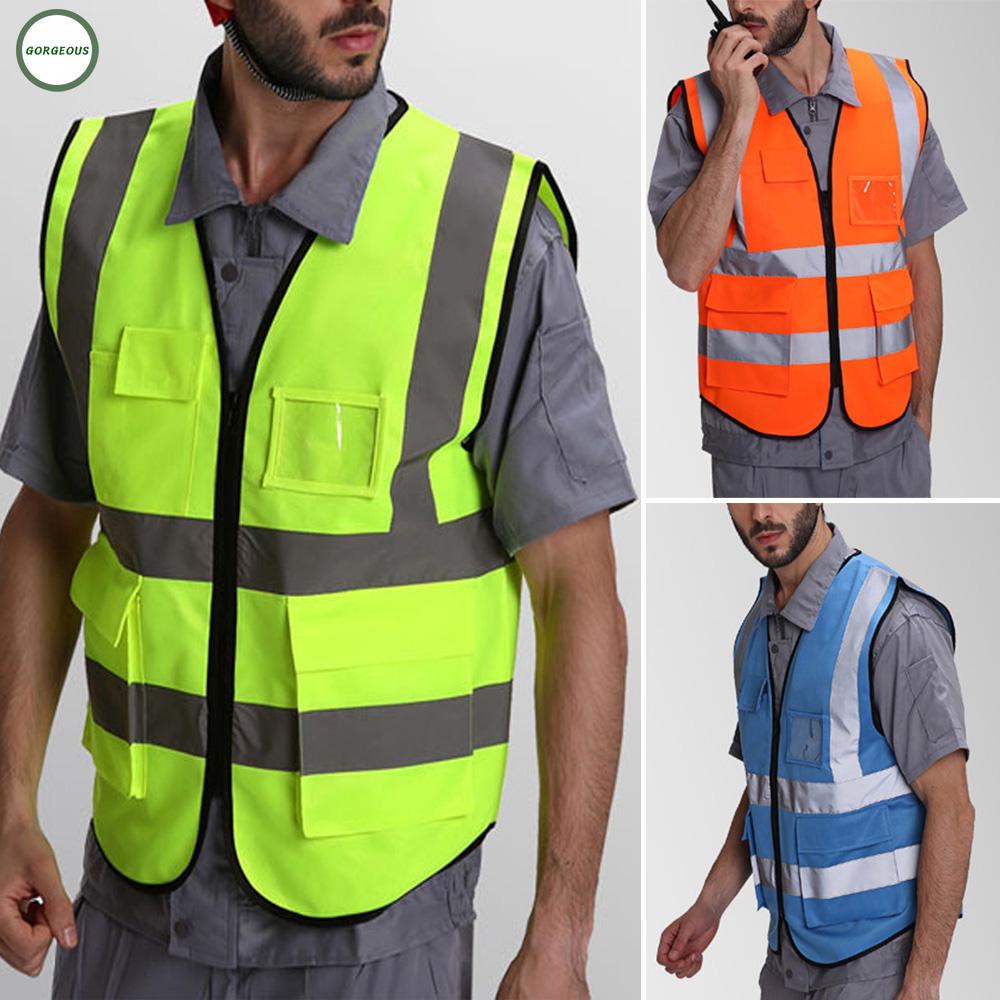 Vest Tops Security Construction Shirts Summer Pockets Zipper Sleeveless