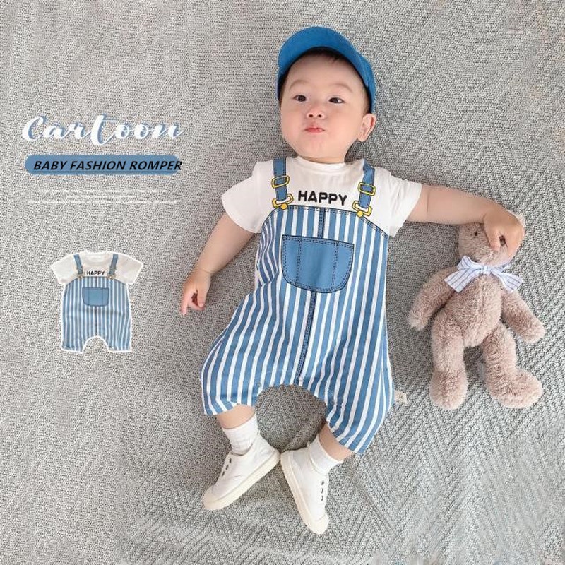 Bộ Áo Liền Quần Tay Ngắn Thời Trang Mùa Hè Phong Cách Hàn Quốc Cho Trẻ Sơ Sinh