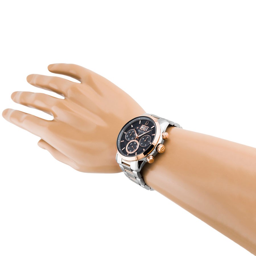 Đồng Hồ Bulova Nam Dây Kim Loại Pin-Quartz 98B335 - Mặt Đen (44mm)