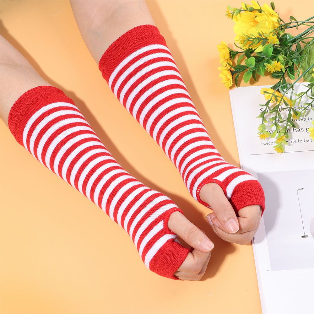 Bao Tay Cotton Dệt Kim Hở Ngón Họa Tiết Kẻ Sọc Cho Nữ Mihan1