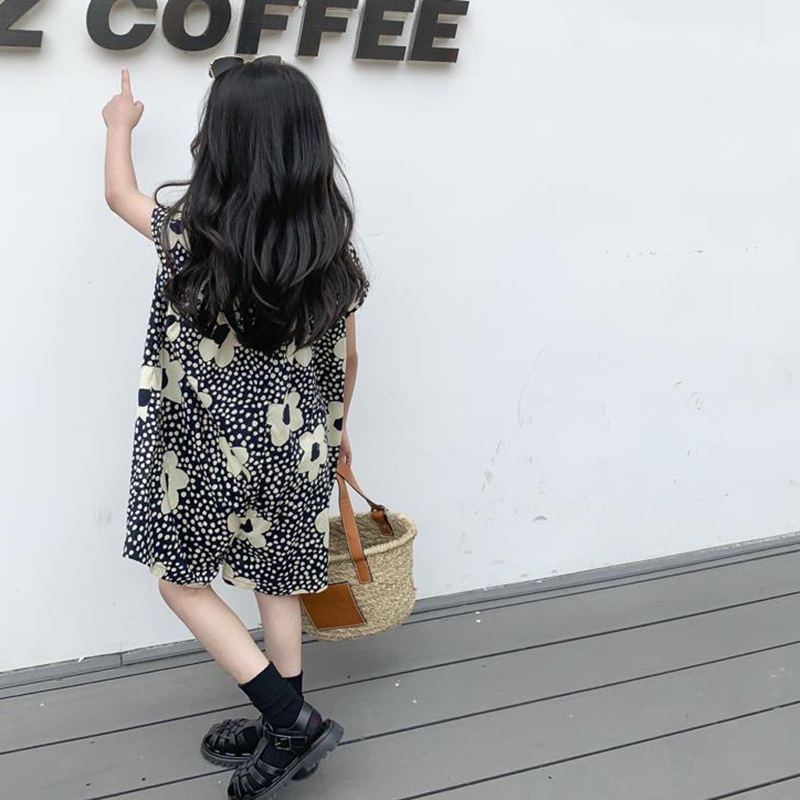 Bộ Áo Liền Quần Dáng Rộng In Hoa Dễ Thương Phong Cách Phương Tây Thời Trang Mùa Hè Cho Bé Gái
