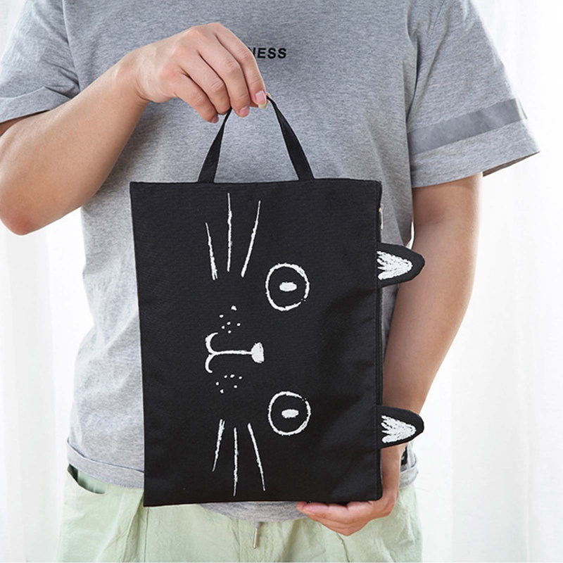 1 túi đựng tài liệu khổ A4 bằng vải oxford có khóa kéo họa tiết hoạt hình dễ thương