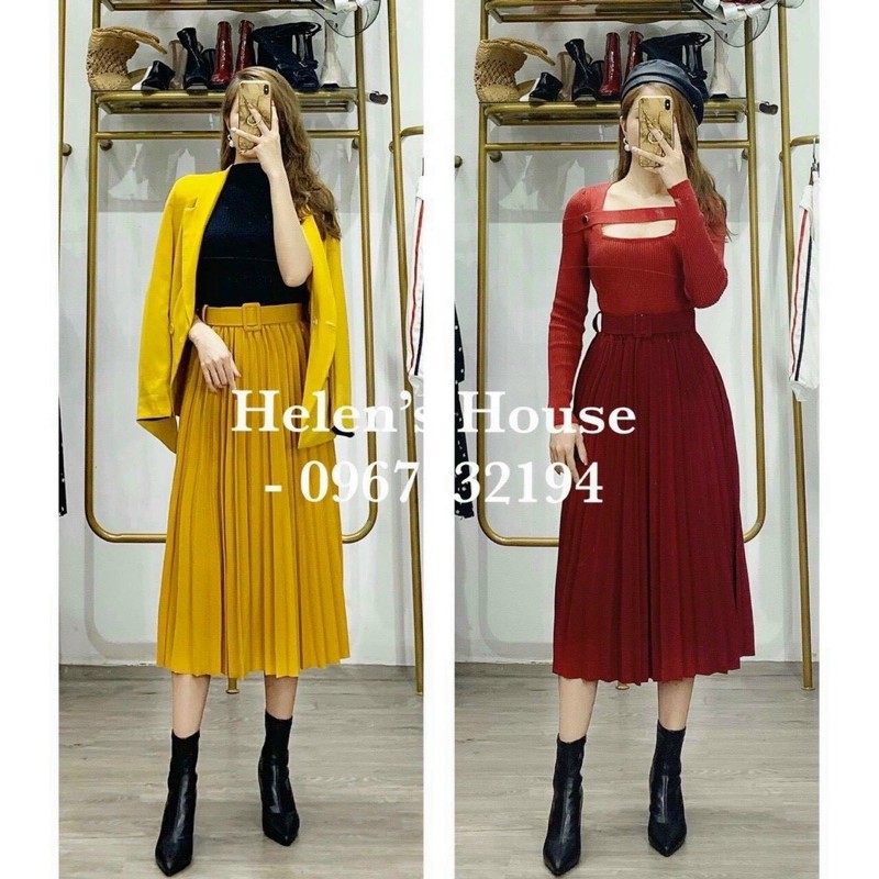 chân váy xếp ly kèm đai bigsize kèm ảnh mẫu bigsize