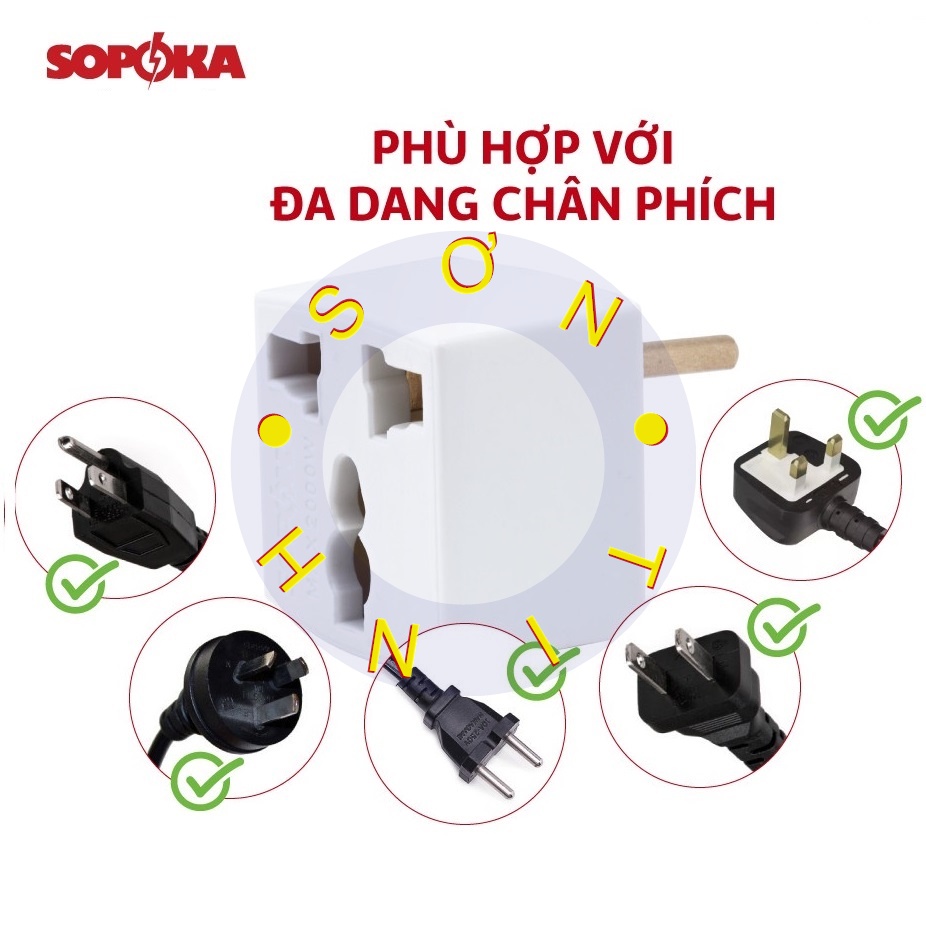 Đầu nối chia điện đa năng chuyển nguồn Sopoka P6A chịu tải 1200W nhỏ gọn, đa dạng phích cắm - 1 cái