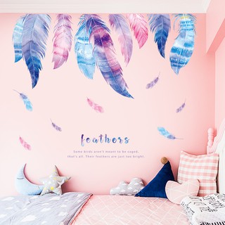 Decal dán tường lông vũ sắc màu cao cấp