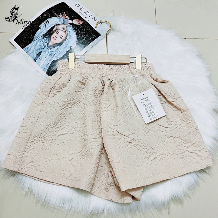 Quần đùi nữ cạp chun có 2 TÚI sâu to, quần short nữ lưng cao ống rộng vải xốp phồng 3D cao cấp Minxu Shop QX30