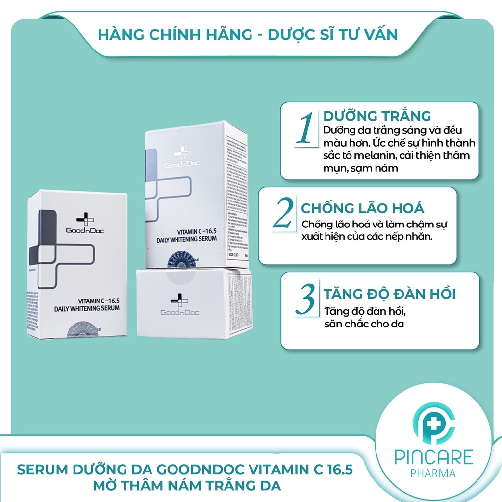 Serum dưỡng da GoodnDoc Vitamin C 16.5 mờ thâm nám trắng da - Hàng chính hãng - Nhà thuốc PinCare