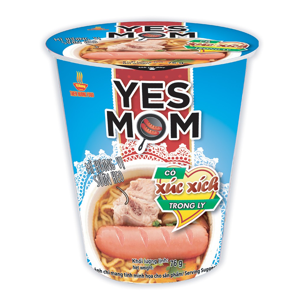 Thùng 24 ly Mì Sườn Heo Yes Mom Có Xúc Xích 76g/ly