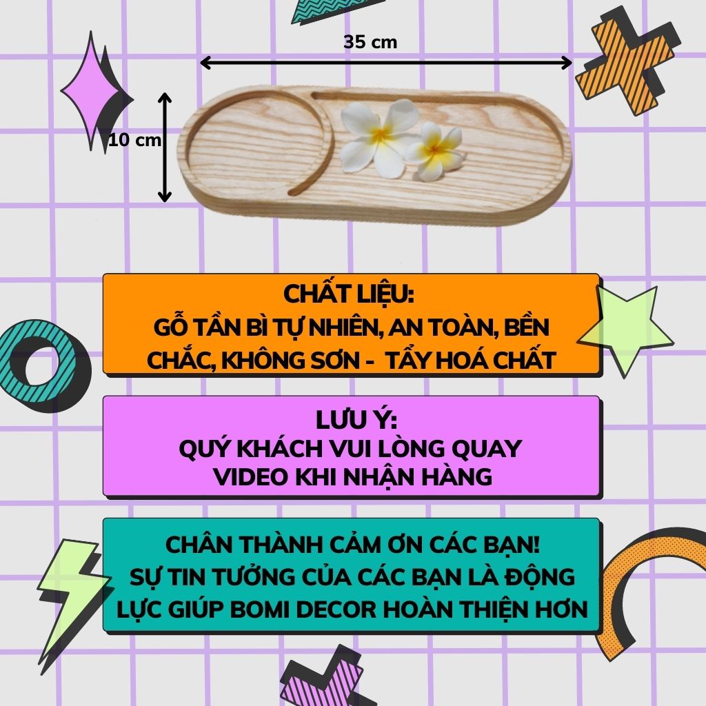 Khay gỗ decor BOMI - Khay trà gỗ bầu dục gỗ tần bì có chia ô siêu tiện dụng BOMK25