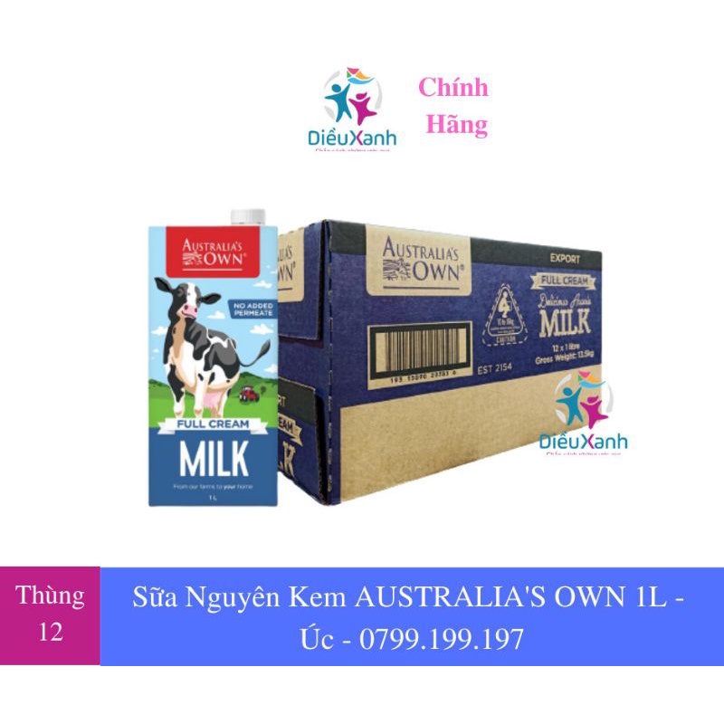 [Mã 254FMCGSALE giảm 8% đơn 500K] Thùng 12 Hộp Sữa Tươi Australia's Own 1L - Sữa Nhập Khẩu Úc