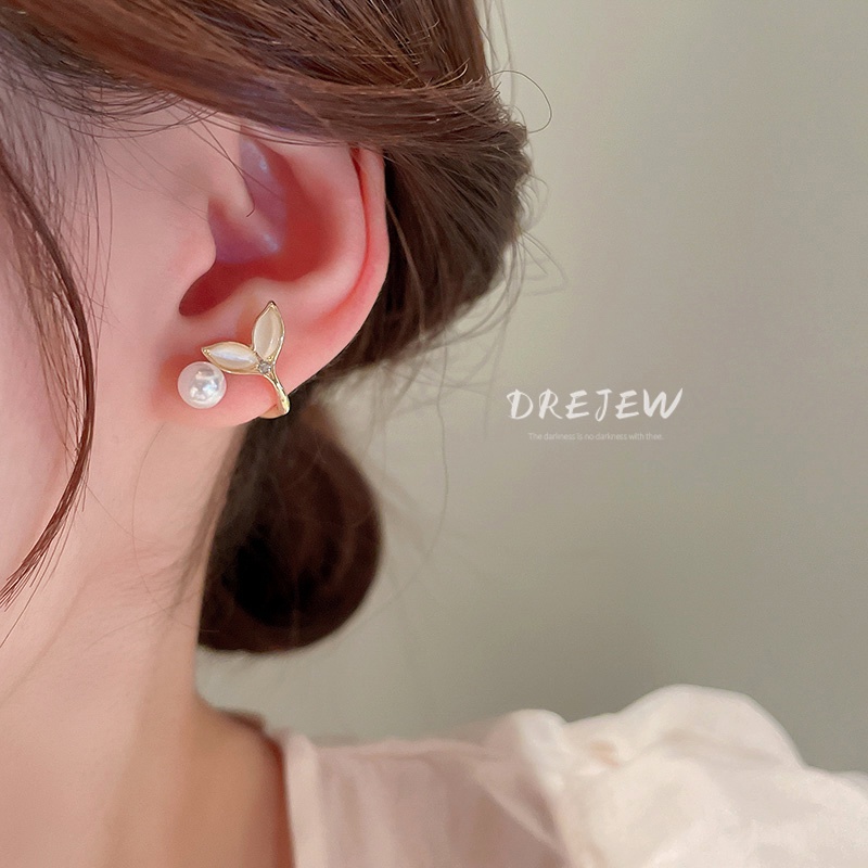 DREJEW Khuyên tai DREJEW 1 nơ đính đá phối ngọc trai thời trang sang trọng