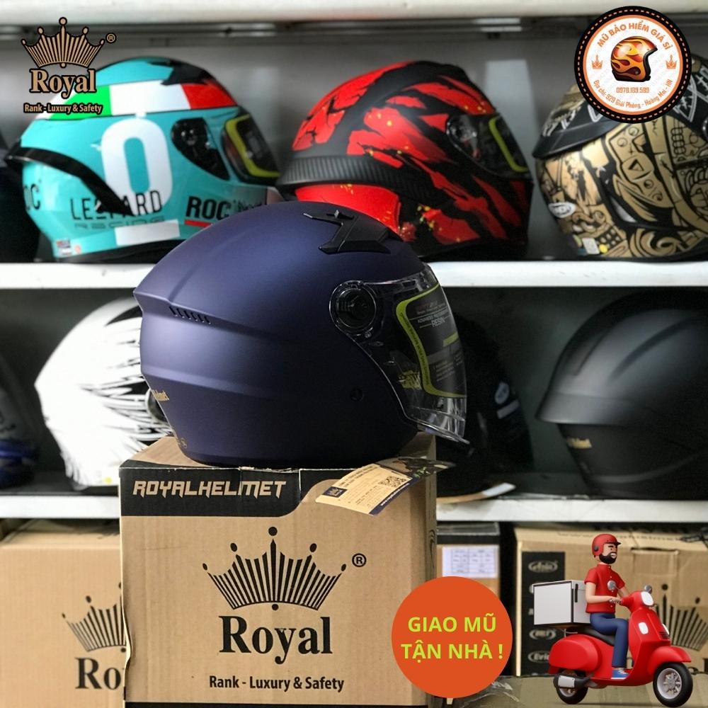 Royal M268 Mũ nón bảo hiểm 3/4 có 2 lớp kính chính hãng cao cấp nam nữ giá rẻ bảo hành 12 tháng màu đen mờ nhám bóng