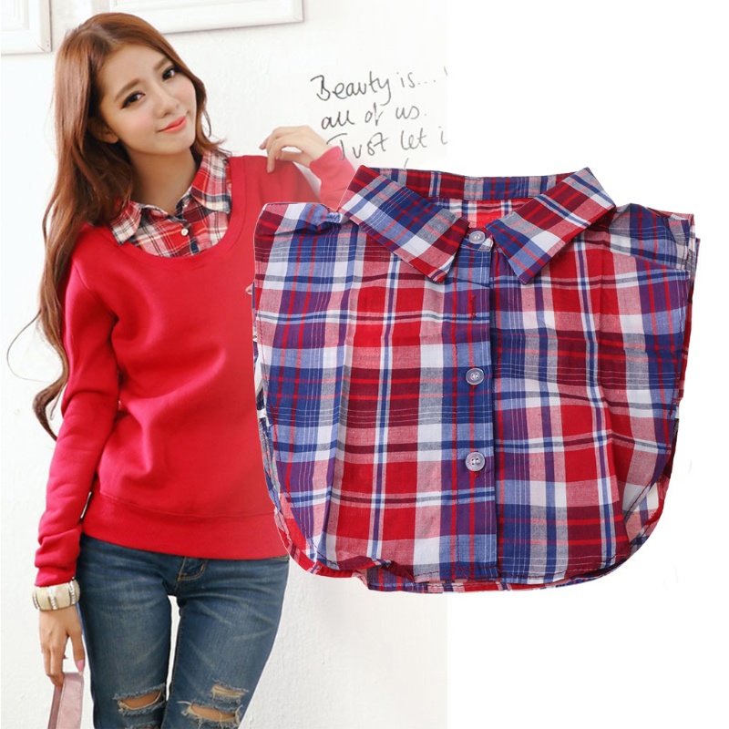 Youyo Mới Về Cổ Áo Sơ Mi Giả Sọc Caro Cổ Điển Có Thể Tháo Rời Thời Trang Adj