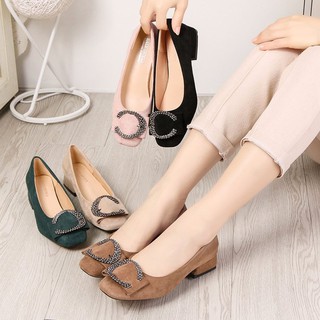 Giày nữ công sở cao gót vuông 3cm - Vòng khóa trang trí cực xinh