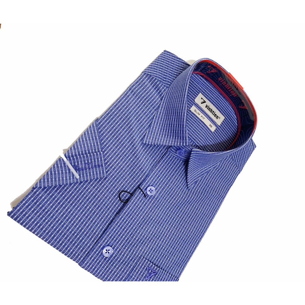 Áo Sơ Mi Ngắn Tay Bamboo SlimFit Vĩnh Tiến Kẻ G350