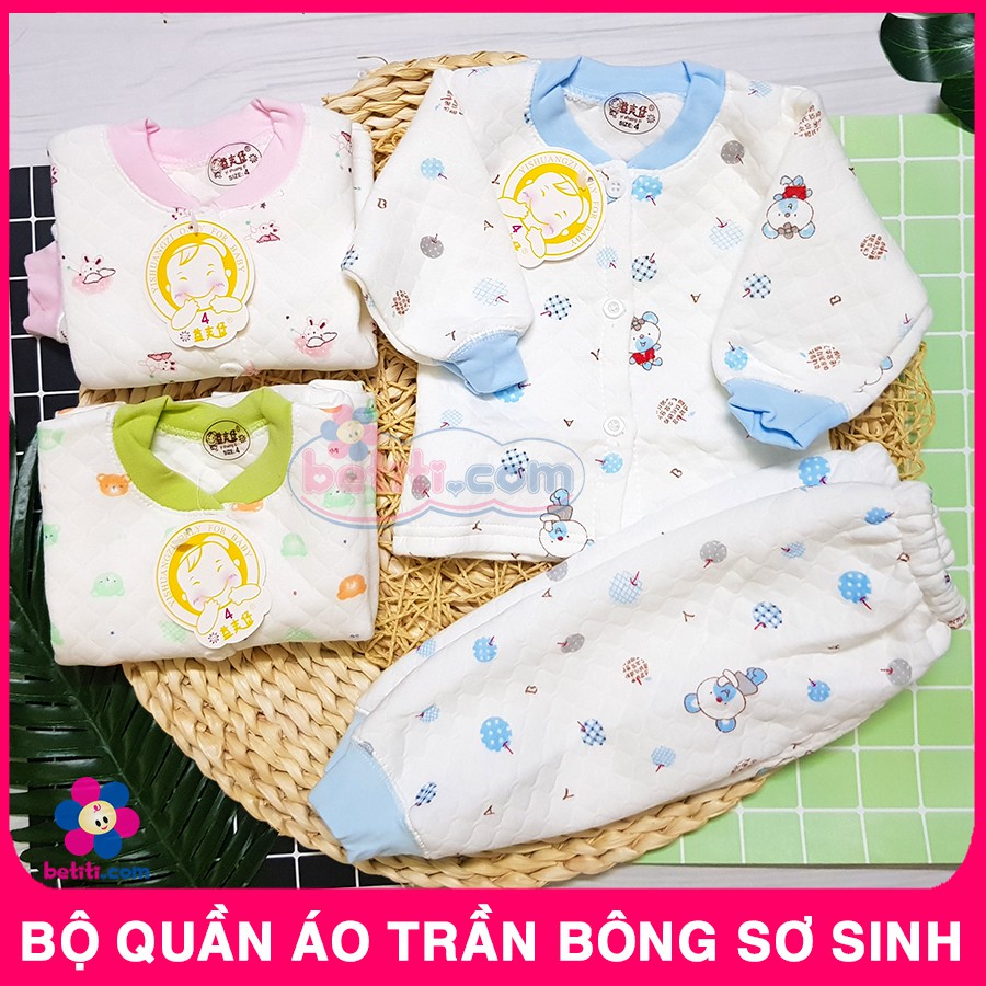 Bộ Quần Áo Bông Sơ Sinh, Quần Áo Chần Bông Cho Bé (1 bộ)