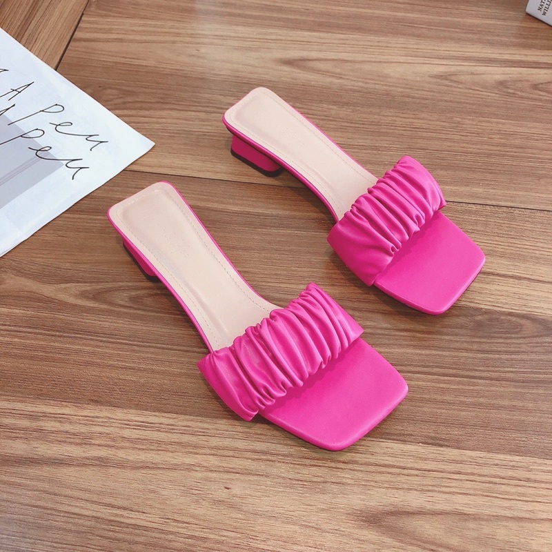 Dép bản ngang quai nhúm 2p mũi vuông cực xinh với thiết kế gót vuông rất dễ đi ạ - Chi Chanh Store