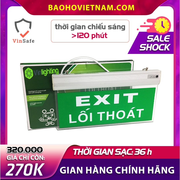 Đèn exit chỉ dẫn thoát hiểm lối thoát, thời gian chiếu sáng &gt; 120 phút, tiết kiệm điện, bảo hành 6 tháng